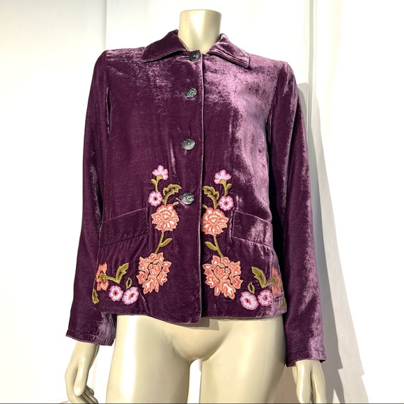 J.Jill Velvet Blazer Jacket Floral Embroidery - Picture 4 of 13